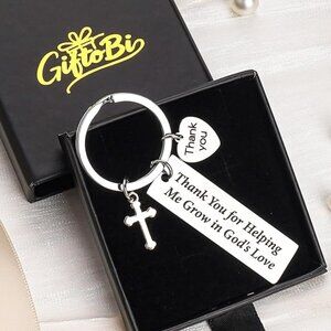 NEW Christian Keychain "Thank You for Helping Me Grow in God's Love" Silver